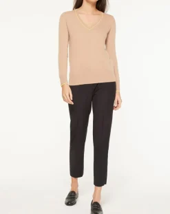 Galeries Lafayette Pulls|Pull 100% Cachemire Yocond col V beige