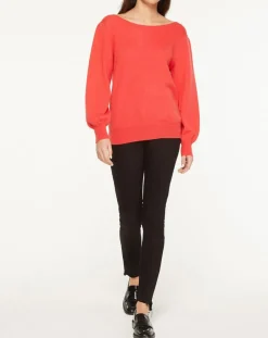 Galeries Lafayette Pulls|Pull 100% Cachemire Yoshi col bateau rouge