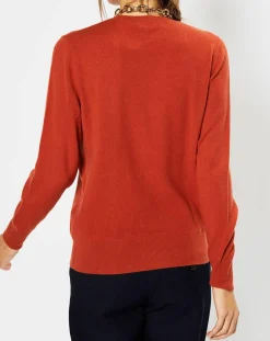 Galeries Lafayette Pulls|Pull 100% Cachemire Zabri col rond orange foncé