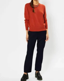 Galeries Lafayette Pulls|Pull 100% Cachemire Zabri col rond orange foncé