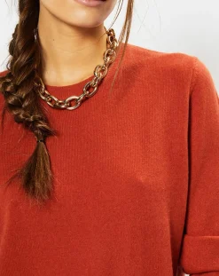 Galeries Lafayette Pulls|Pull 100% Cachemire Zabri col rond orange foncé