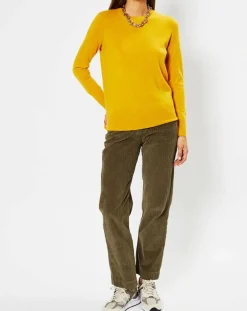 Galeries Lafayette Pulls|Pull 100% Cachemire Zabri col rond jaune