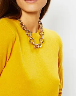 Galeries Lafayette Pulls|Pull 100% Cachemire Zabri col rond jaune