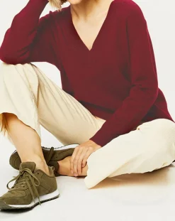 Galeries Lafayette Pulls|Pull 100% Cachemire Zoé col V profond rouge foncé