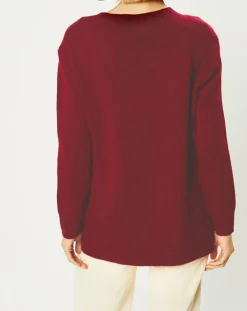 Galeries Lafayette Pulls|Pull 100% Cachemire Zoé col V profond rouge foncé