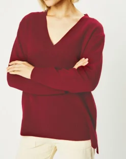Galeries Lafayette Pulls|Pull 100% Cachemire Zoé col V profond rouge foncé