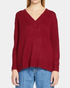 Galeries Lafayette Pulls|Pull 100% Cachemire Zoé col V profond rouge foncé