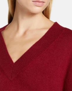 Galeries Lafayette Pulls|Pull 100% Cachemire Zoé col V profond rouge foncé