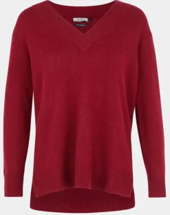 Galeries Lafayette Pulls|Pull 100% Cachemire Zoé col V profond rouge foncé