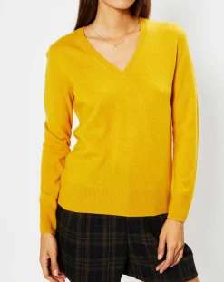Galeries Lafayette Pulls|Pull 100% Cachemire Zocon col V jaune