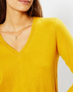 Galeries Lafayette Pulls|Pull 100% Cachemire Zocon col V jaune