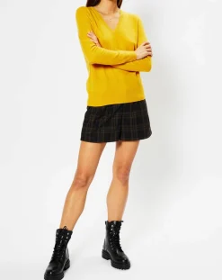 Galeries Lafayette Pulls|Pull 100% Cachemire Zocon col V jaune