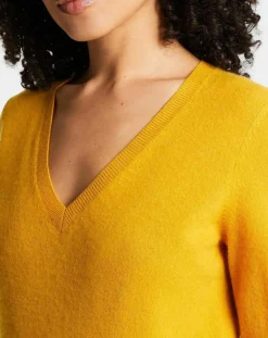 Galeries Lafayette Pulls|Pull 100% Cachemire Zocon col V jaune