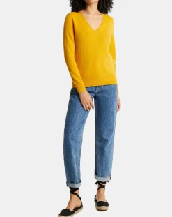 Galeries Lafayette Pulls|Pull 100% Cachemire Zocon col V jaune