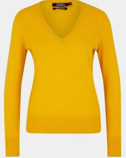 Galeries Lafayette Pulls|Pull 100% Cachemire Zocon col V jaune