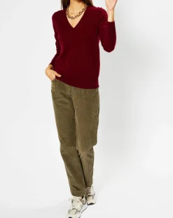 Galeries Lafayette Pulls|Pull 100% Cachemire Zocon col V rouge foncé