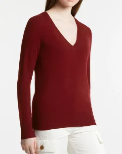 Galeries Lafayette Pulls|Pull 100% Cachemire Zocon col V rouge foncé