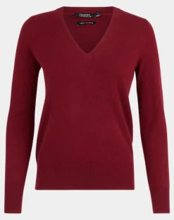 Galeries Lafayette Pulls|Pull 100% Cachemire Zocon col V rouge foncé