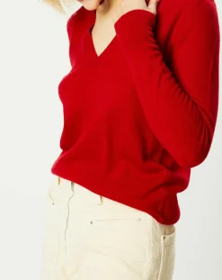 Galeries Lafayette Pulls|Pull 100% Cachemire Zocon col V rouge