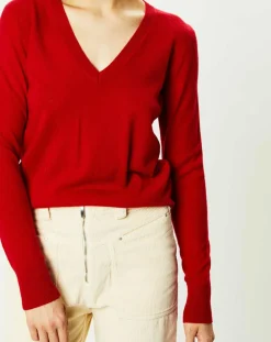 Galeries Lafayette Pulls|Pull 100% Cachemire Zocon col V rouge