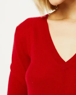 Galeries Lafayette Pulls|Pull 100% Cachemire Zocon col V rouge