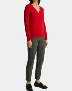 Galeries Lafayette Pulls|Pull 100% Cachemire Zocon col V rouge