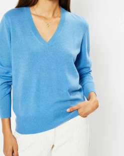Galeries Lafayette Pulls|Pull 100% Cachemire Zocon col V bleu