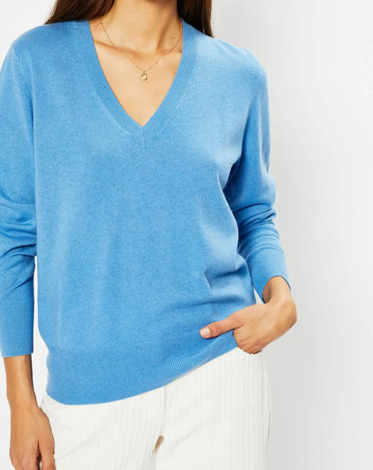 Galeries Lafayette Pulls|Pull 100% Cachemire Zocon col V bleu