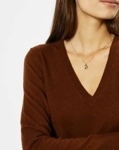 Galeries Lafayette Pulls|Pull 100% Cachemire Zocon col V marron