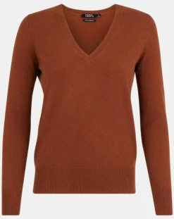 Galeries Lafayette Pulls|Pull 100% Cachemire Zocon col V marron