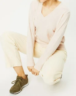 Galeries Lafayette Pulls|Pull 100% Cachemire Zocon col V beige rosé