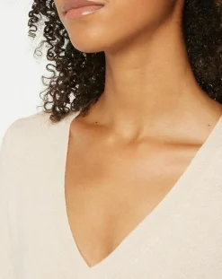 Galeries Lafayette Pulls|Pull 100% Cachemire Zocon col V beige rosé