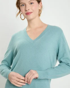 Galeries Lafayette Pulls|Pull 100% Cachemire Zocon col V bleu/vert