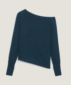 Rodier Pulls|Pull Abby 100% laine épaule nue asymétrique bleu pétrole
