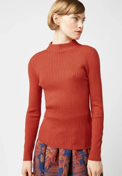 Rodier Pulls|Pull, Abelle col montant ouvertures orange rouille