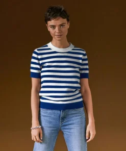 Rodier Pulls|Pull Adlyne manches courtes rayé blanc