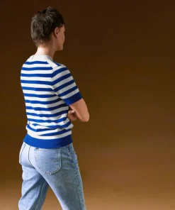 Rodier Pulls|Pull Adlyne manches courtes rayé blanc