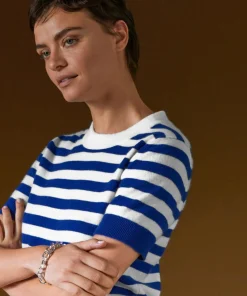 Rodier Pulls|Pull Adlyne manches courtes rayé blanc