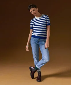 Rodier Pulls|Pull Adlyne manches courtes rayé blanc