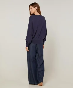 Rodier Pulls|Pull Aimée en Laine mélangée bleu denim