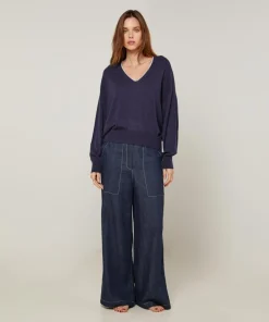 Rodier Pulls|Pull Aimée en Laine mélangée bleu denim