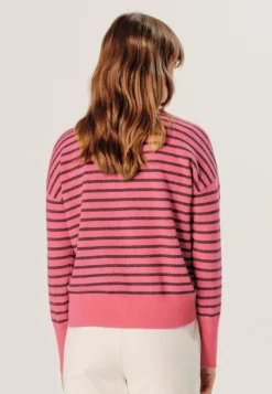 Rodier Pulls|Pull Aliénor 100% Cachemire col rond, rayé orange corail