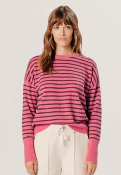 Rodier Pulls|Pull Aliénor 100% Cachemire col rond, rayé orange corail