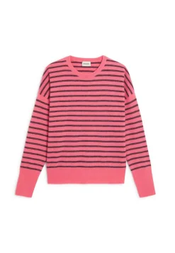 Rodier Pulls|Pull Aliénor 100% Cachemire col rond, rayé orange corail