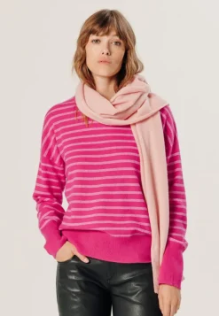 Rodier Pulls|Pull Aliénor 100% Cachemire col rond rayé rose tonique