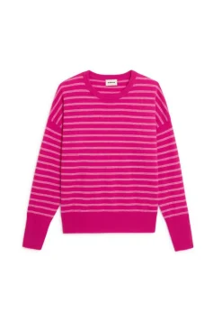 Rodier Pulls|Pull Aliénor 100% Cachemire col rond rayé rose tonique