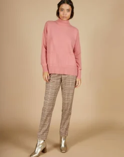 Cashmere Tribu Pulls|Pull ample 100% Cachemire Alicia Col roulé à poches bois de rose