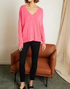 Miss Cashmere Pulls|Pull ample 100% Cachemire Iris Col V rose fluo
