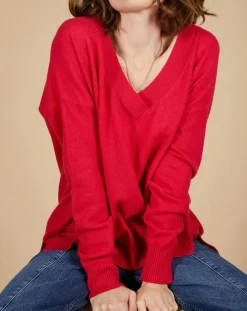 Cashmere Tribu Pulls|Pull ample 100% Cachemire Isidore col V fuchsia