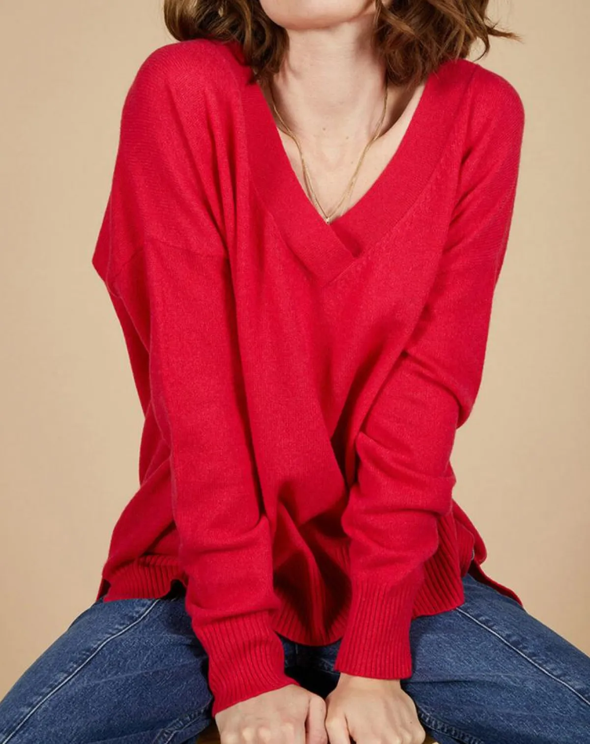 Cashmere Tribu Pulls|Pull ample 100% Cachemire Isidore col V fuchsia